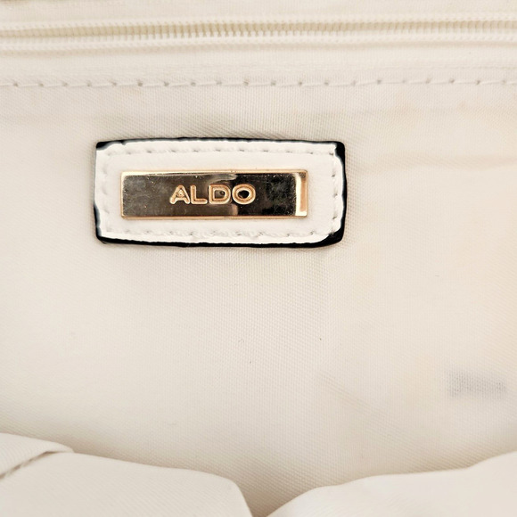 ALDO 15" Backpack White on Black Cut Design Zipper Pockets Drawstring Closure - Picture 5 of 11